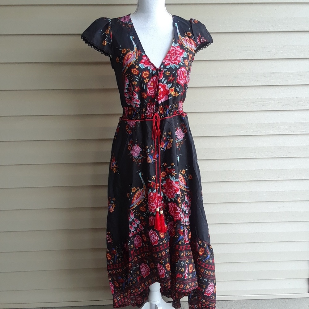 Floral Button Up Duster with Tassels